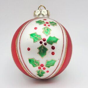 HOLIDAY CLEARANCE Hand Painted Vintage Glass Christmas Ornament Red Green 4"
